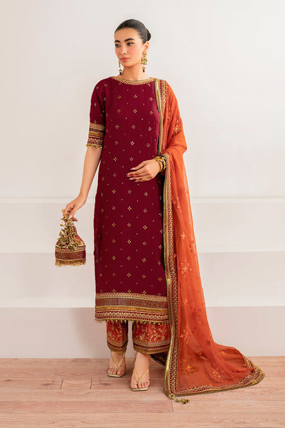 Baroque | Velvet Formals | CHIFFON UF-698 XS Dark Maroon Chiffon