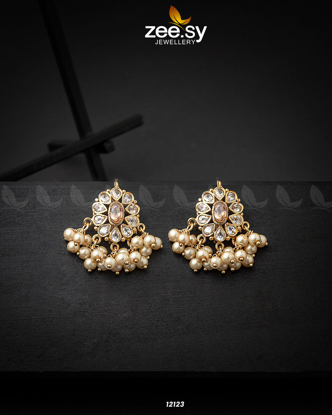 Beads Studs Earrings Champagne