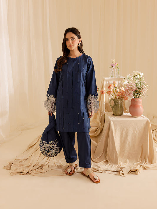 Mahnur | Petal Whispers Lawn Pret | Bluebell XS Navy Lawn