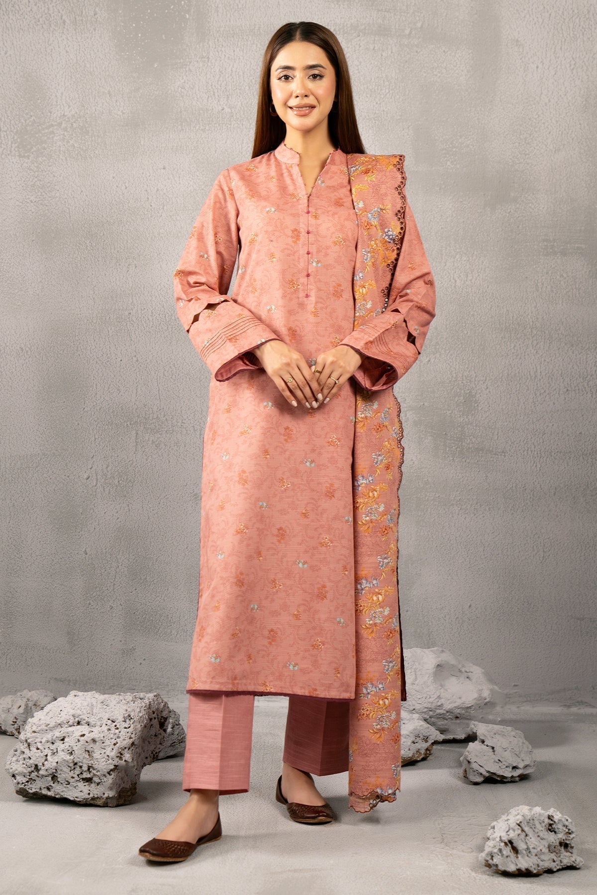 Kayseria | Winter Khaddar 24 | C6067-2 L Peach Pink Slub Khaddar
