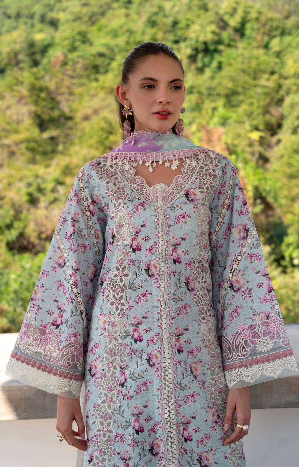 AJR Couture | Printakari Lawn 25 | Charlotte M Light Blue Lawn