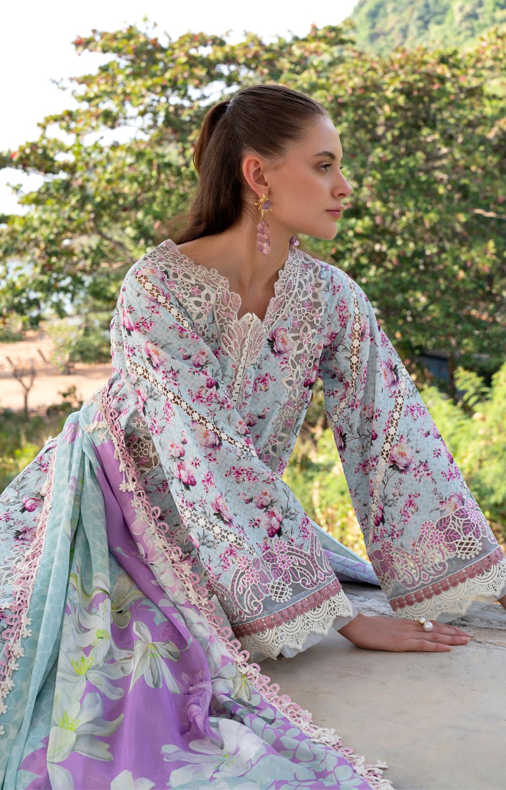 AJR Couture | Printakari Lawn 25 | Charlotte XL Light Blue Lawn