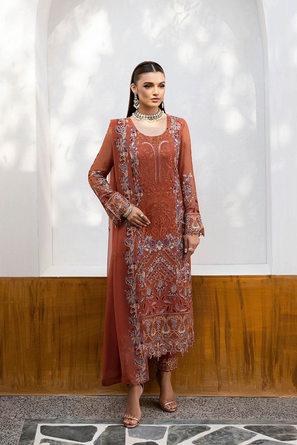 Ramsha | Chevron Chiffon Collection | A-1007 XS Bronze Chiffon