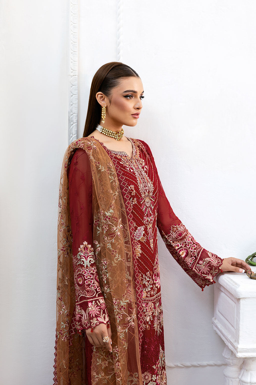 Ramsha | Chevron Chiffon Collection | A-1010 XL Maroon Chiffon