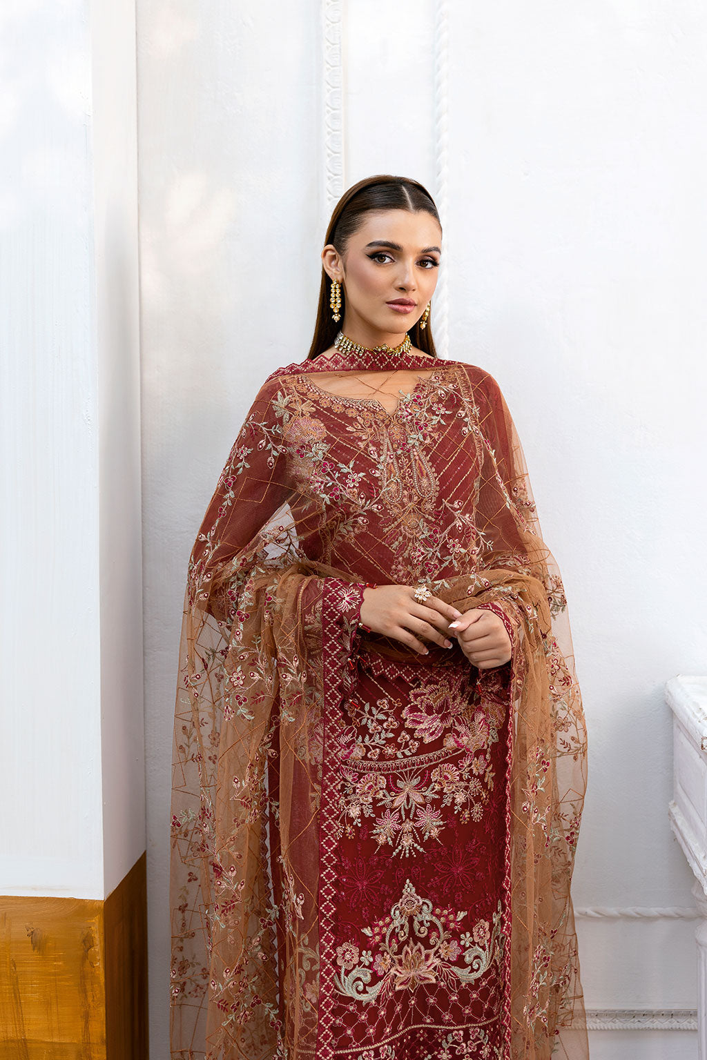 Ramsha | Chevron Chiffon Collection | A-1010 L Maroon Chiffon