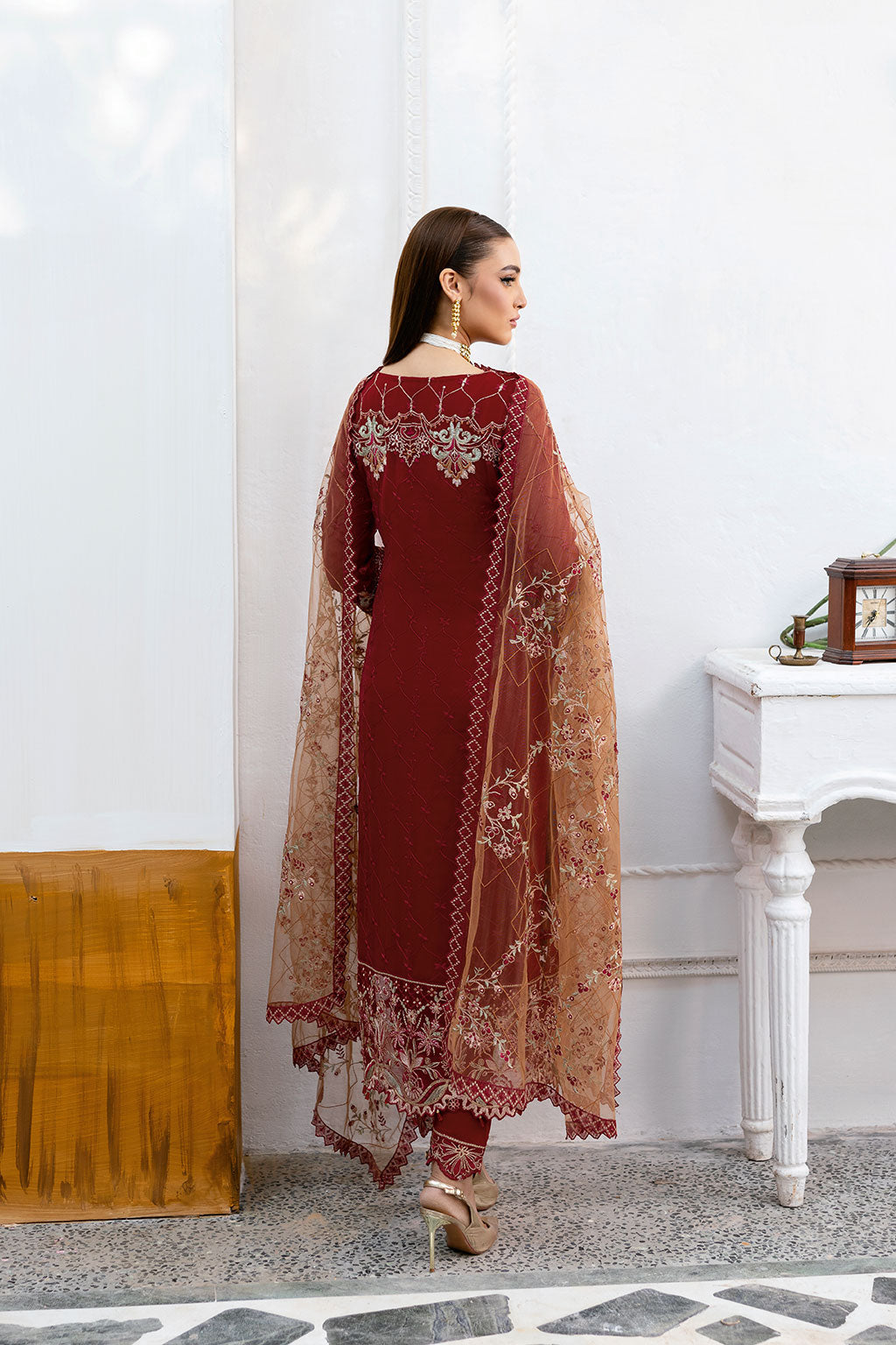 Ramsha | Chevron Chiffon Collection | A-1010 S Maroon Chiffon