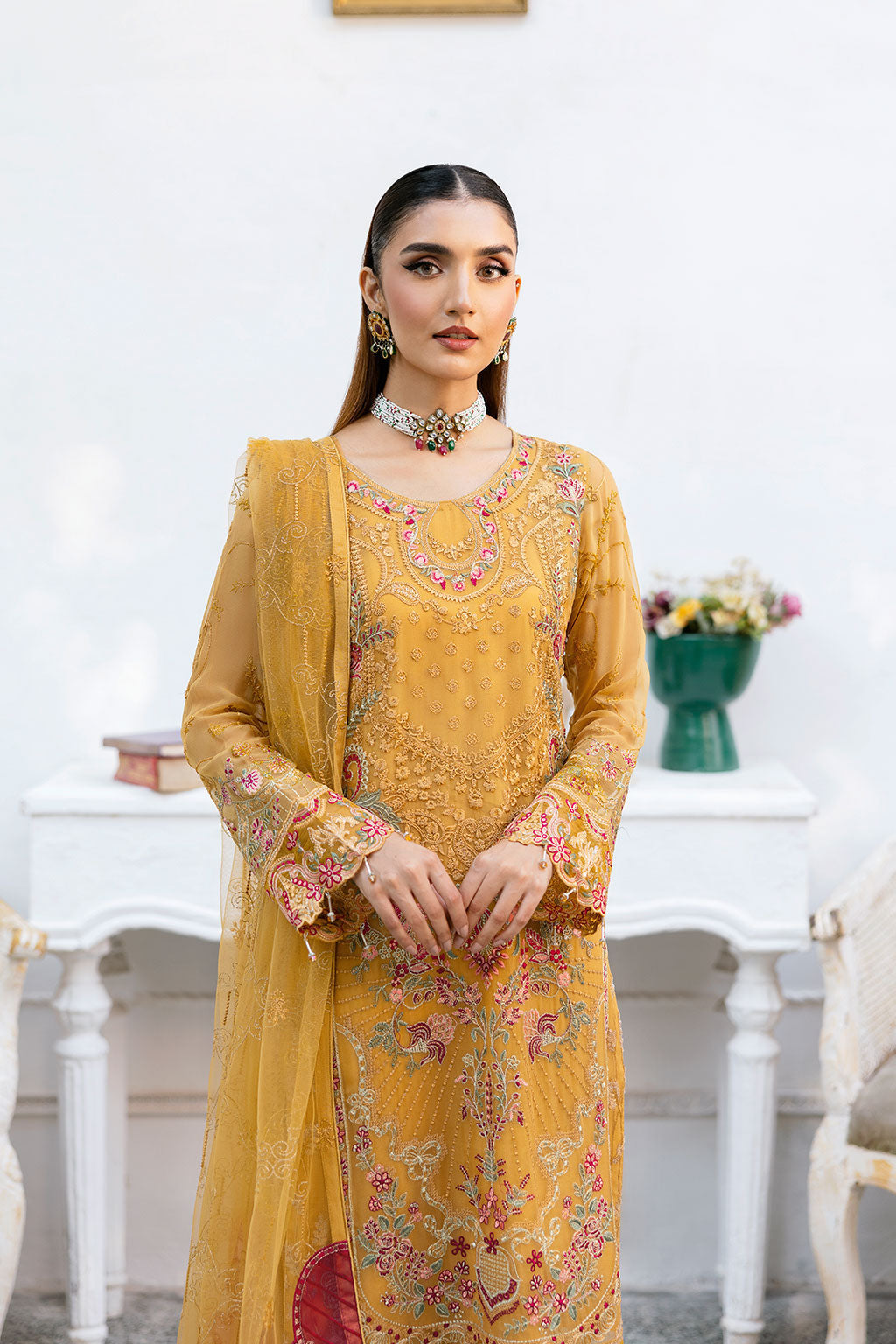 Ramsha | Chevron Chiffon Collection | A-1004 M Mustard Yellow Chiffon