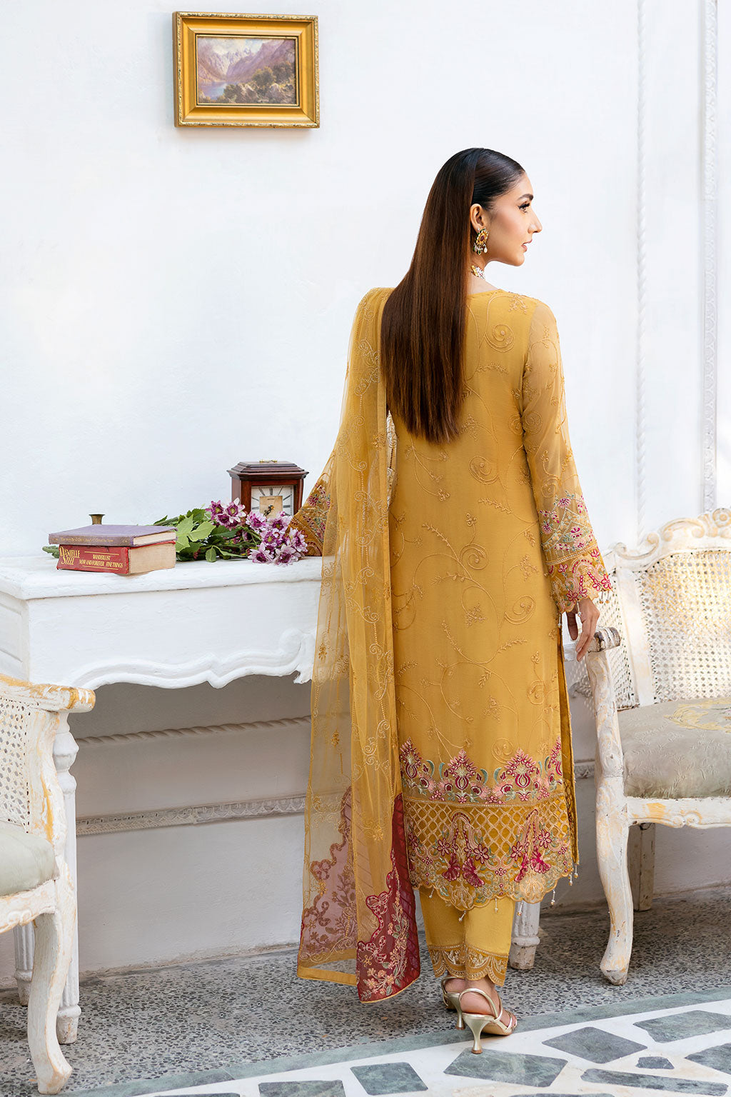 Ramsha | Chevron Chiffon Collection | A-1004 S Mustard Yellow Chiffon