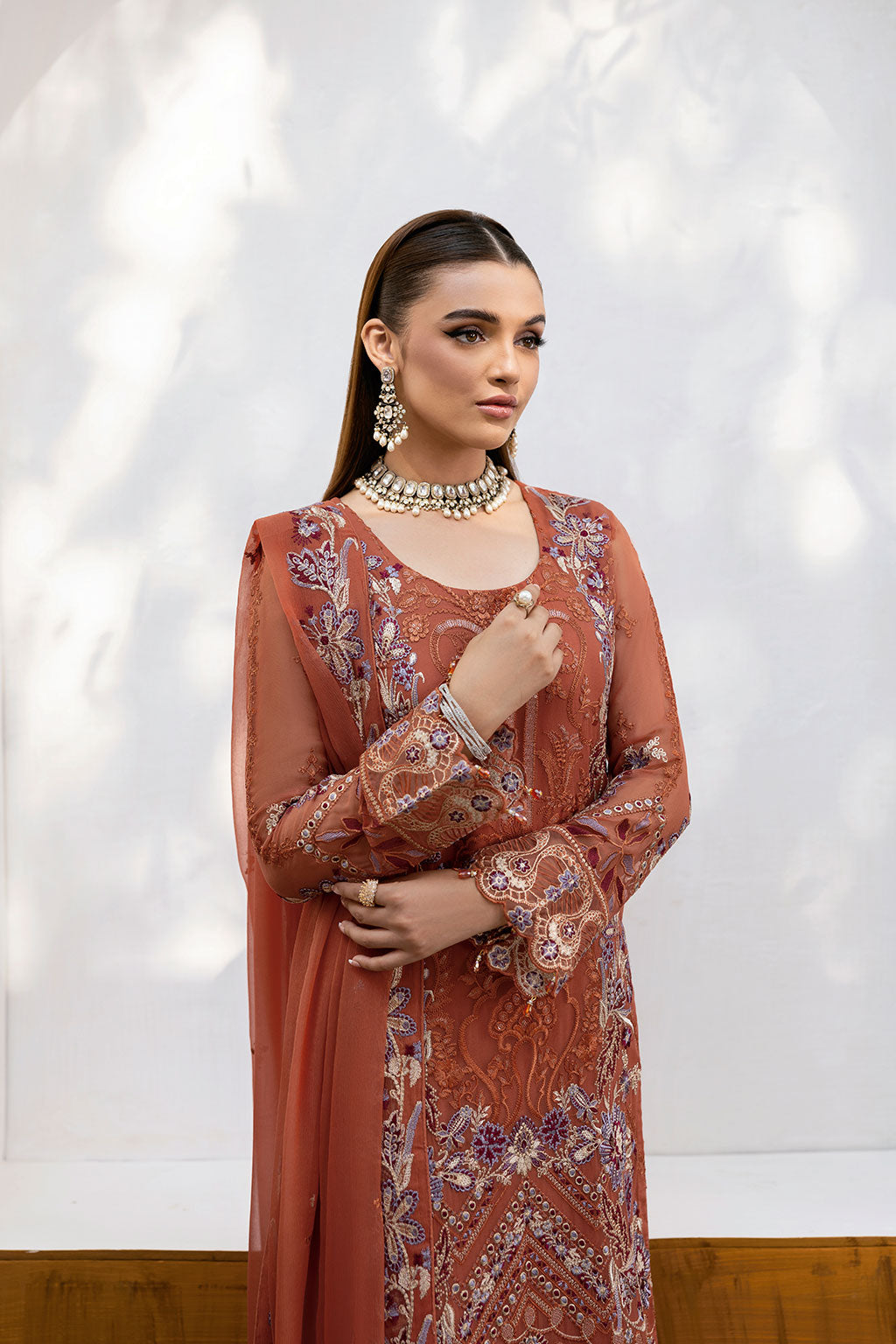 Ramsha | Chevron Chiffon Collection | A-1007 Custom Size Bronze Chiffon
