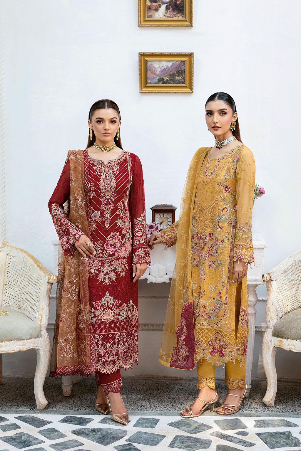 Ramsha | Chevron Chiffon Collection | A-1004 L Mustard Yellow Chiffon