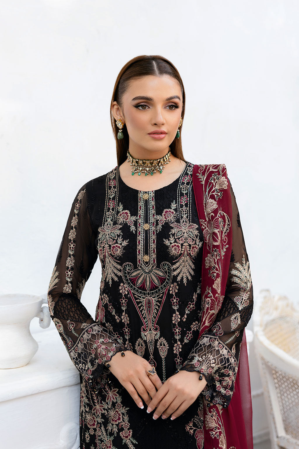 Ramsha | Chevron Chiffon Collection | A-1008 M Black Chiffon