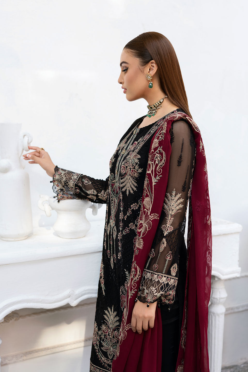 Ramsha | Chevron Chiffon Collection | A-1008 XL Black Chiffon