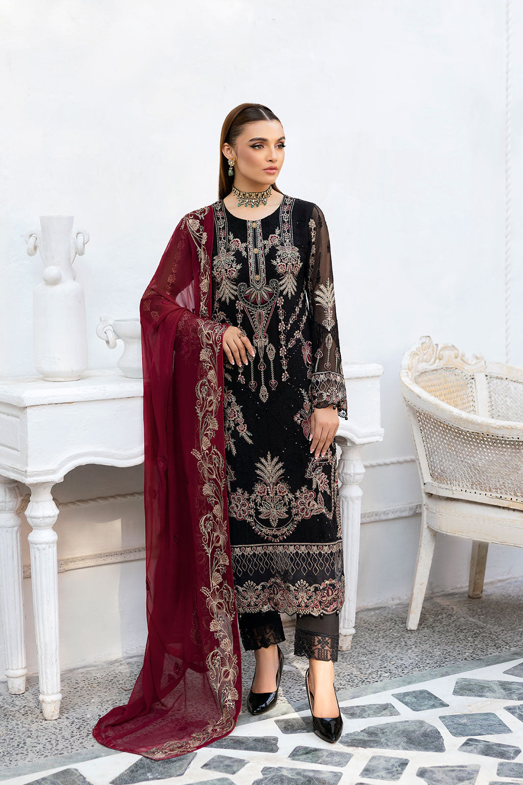 Ramsha | Chevron Chiffon Collection | A-1008 XS Black Chiffon