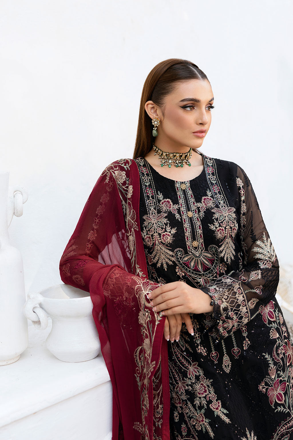 Ramsha | Chevron Chiffon Collection | A-1008 L Black Chiffon