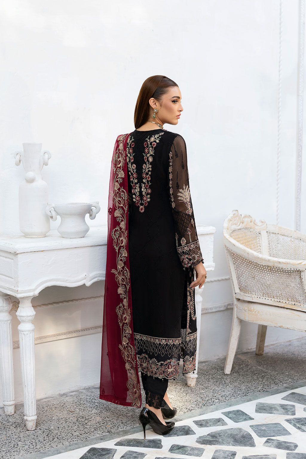 Ramsha | Chevron Chiffon Collection | A-1008 S Black Chiffon