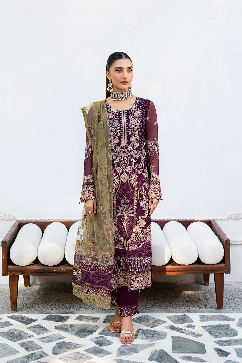 Ramsha | Chevron Chiffon Collection | A-1002 XS Dark Plum Chiffon