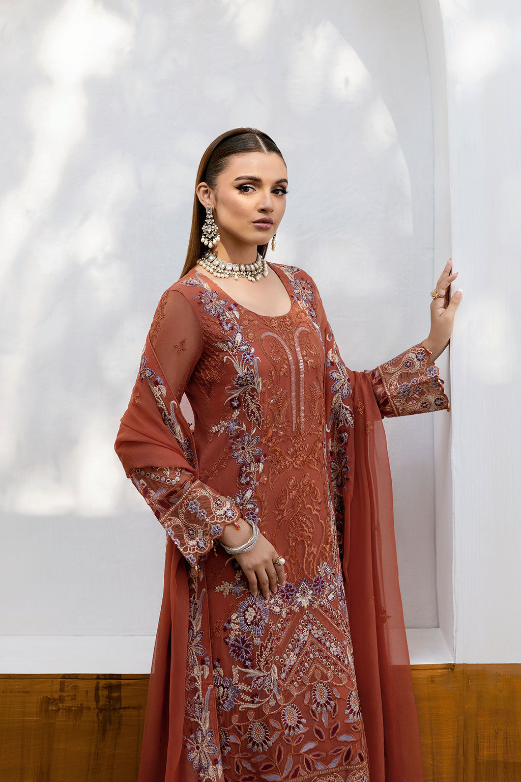 Ramsha | Chevron Chiffon Collection | A-1007 XL Bronze Chiffon