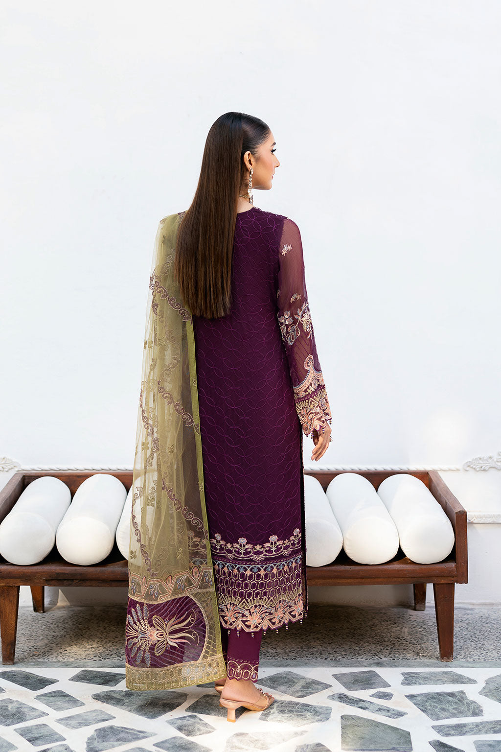 Ramsha | Chevron Chiffon Collection | A-1002 S Dark Plum Chiffon