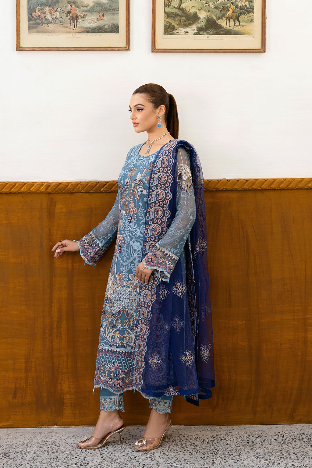 Ramsha | Chevron Chiffon Collection | A-1006 XS Dusty Blue Chiffon