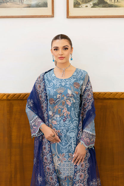 Ramsha | Chevron Chiffon Collection | A-1006 L Dusty Blue Chiffon