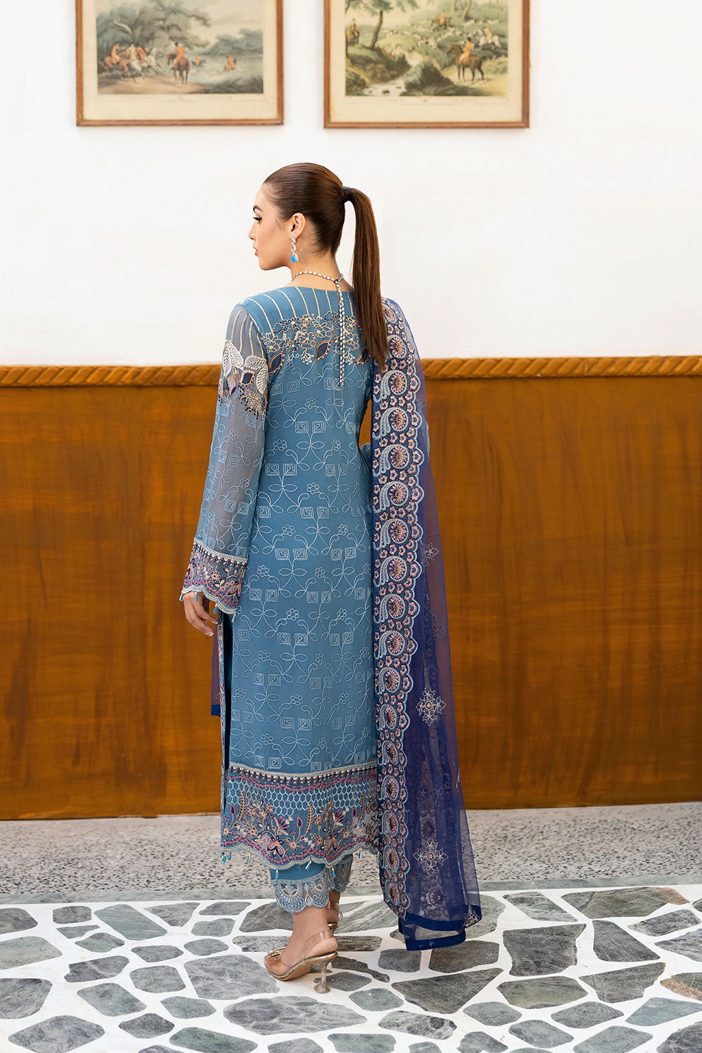 Ramsha | Chevron Chiffon Collection | A-1006 S Dusty Blue Chiffon