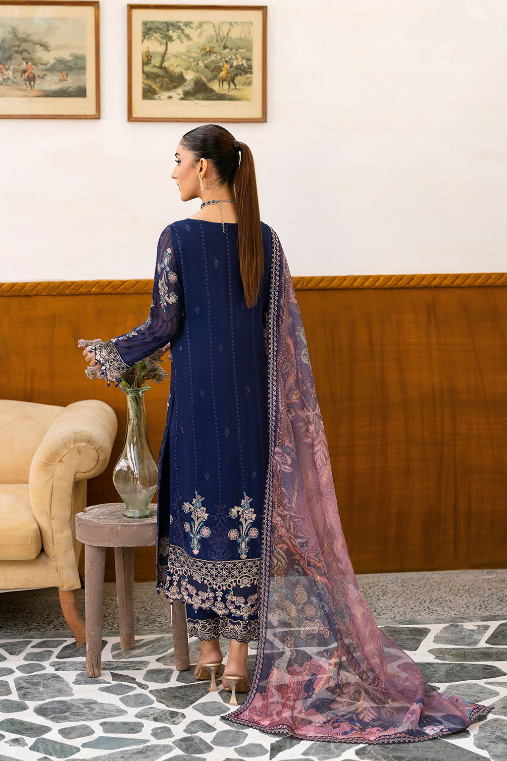 Ramsha | Chevron Chiffon Collection | A-1012 S Navy Blue Chiffon