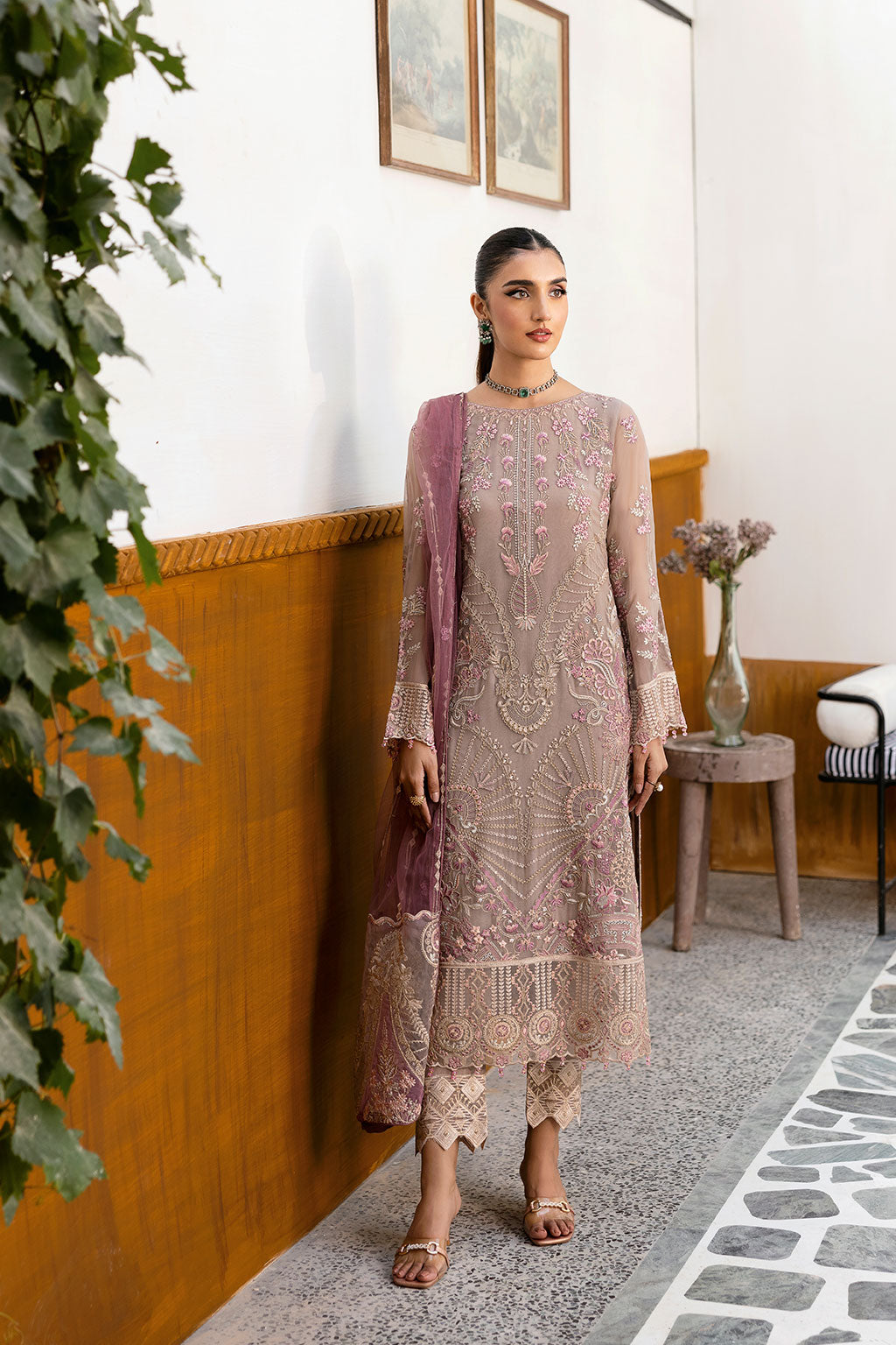 Ramsha | Chevron Chiffon Collection | A-1009 XS Cloud Gray Chiffon