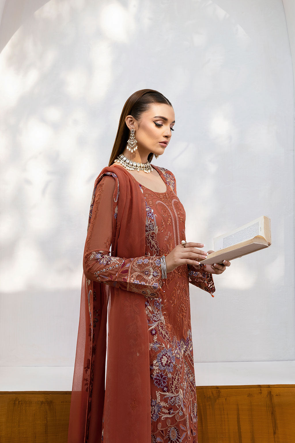 Ramsha | Chevron Chiffon Collection | A-1007 M Bronze Chiffon