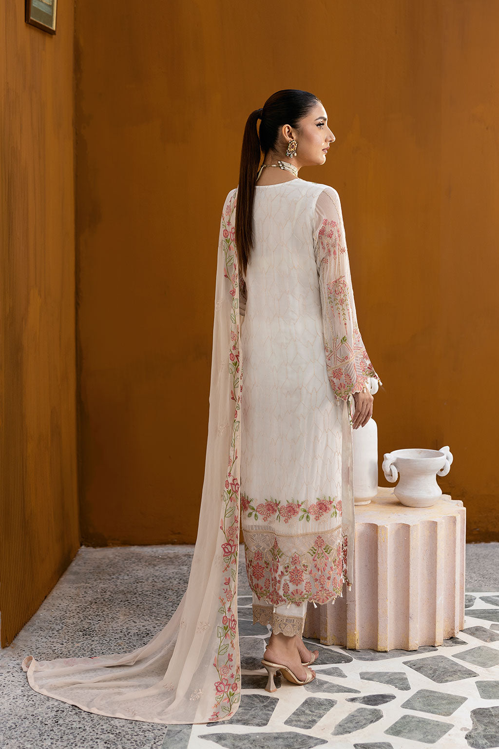 Ramsha | Chevron Chiffon Collection | A-1011 S Ivory Chiffon