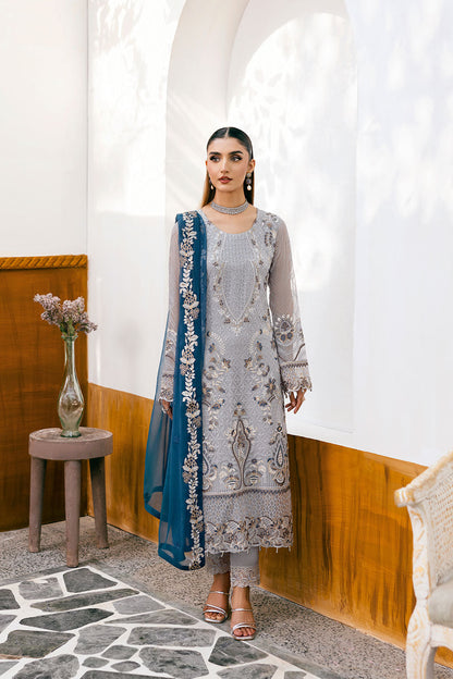 Ramsha | Chevron Chiffon Collection |A-1001 XS Light Blue Gray Chiffon