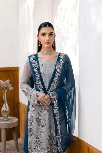 Ramsha | Chevron Chiffon Collection |A-1001 M Light Blue Gray Chiffon