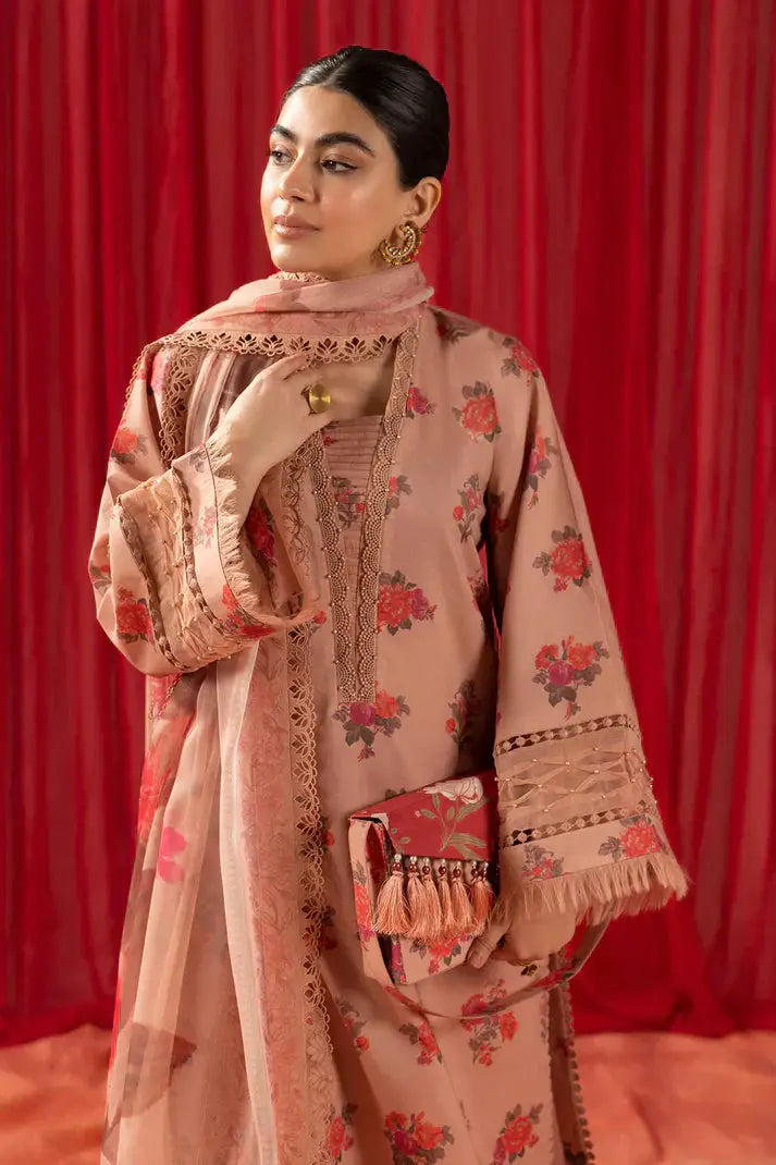 Alizeh | Sheen Lawn Prints 24 | Coral Peach - Pakistani Designer Dress - by Alizeh | Type: Luxury - 100% Original at Saira Sultan