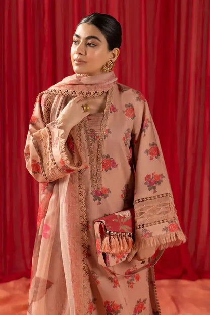 Alizeh | Sheen Lawn Prints 24 | Coral Peach - Pakistani Designer Dress - by Alizeh | Type: Luxury - 100% Original at Saira Sultan
