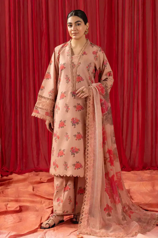Alizeh | Sheen Lawn Prints 24 | Coral Peach - Pakistani Designer Dress - by Alizeh | Type: Luxury - 100% Original at Saira Sultan
