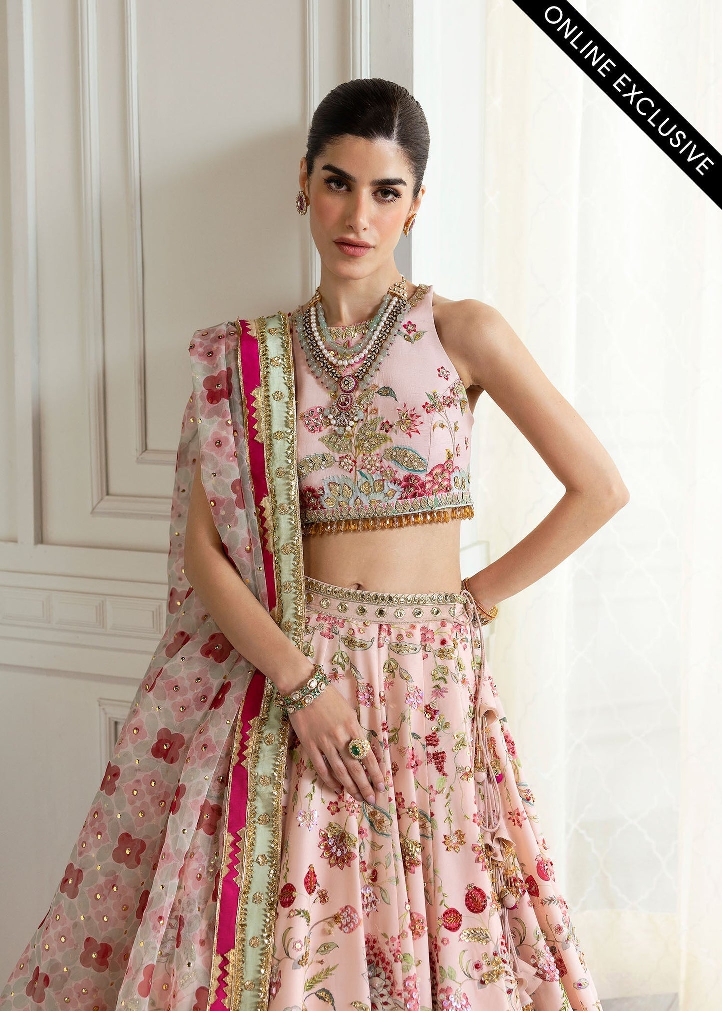 Crimson | A Beautiful Chaos Wedding Collection | Chinoiserie Lehnga M Rose Pink Raw Silk
