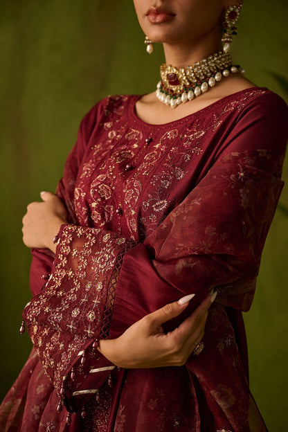 Dhanak | Festive Formals | SS24DU-3197 MAROON 3Pcs - Pakistani Designer Dress - by Dhanak | Type: Formal - 100% Original at Saira Sultan