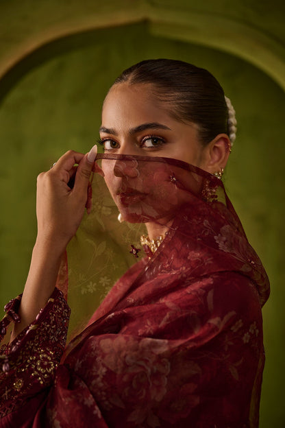 Dhanak | Festive Formals | SS24DU-3197 MAROON 3Pcs - Pakistani Designer Dress - by Dhanak | Type: Formal - 100% Original at Saira Sultan