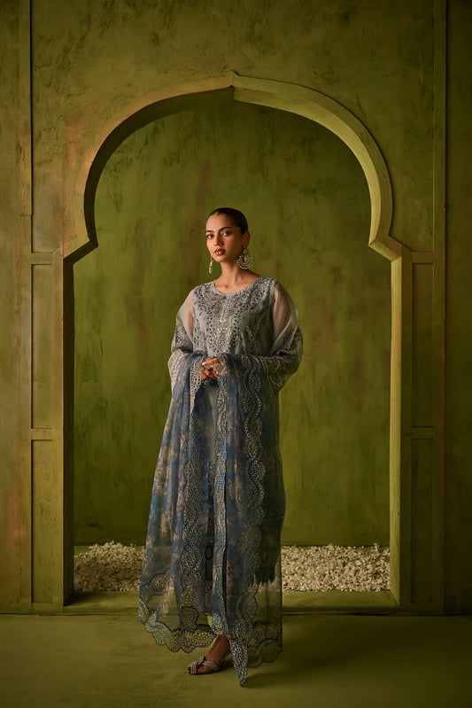 Dhanak | Festive Formals | SS24DU-3196 BLUE 3Pcs - Pakistani Designer Dress - by Dhanak | Type: Formal - 100% Original at Saira Sultan