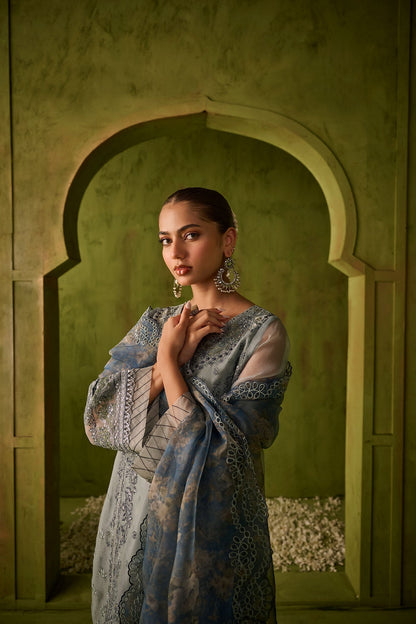 Dhanak | Festive Formals | SS24DU-3196 BLUE 3Pcs - Pakistani Designer Dress - by Dhanak | Type: Formal - 100% Original at Saira Sultan