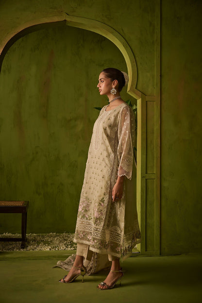 Dhanak | Festive Formals | SS24DU-3194 BEIGE 3Pcs - Pakistani Designer Dress - by Dhanak | Type: Luxury - 100% Original at Saira Sultan