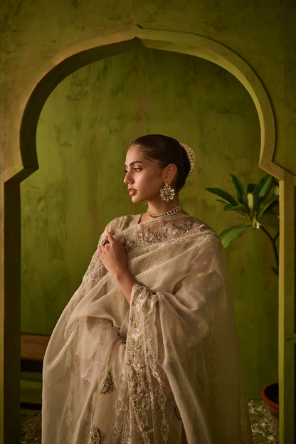 Dhanak | Festive Formals | SS24DU-3194 BEIGE 3Pcs - Pakistani Designer Dress - by Dhanak | Type: Luxury - 100% Original at Saira Sultan
