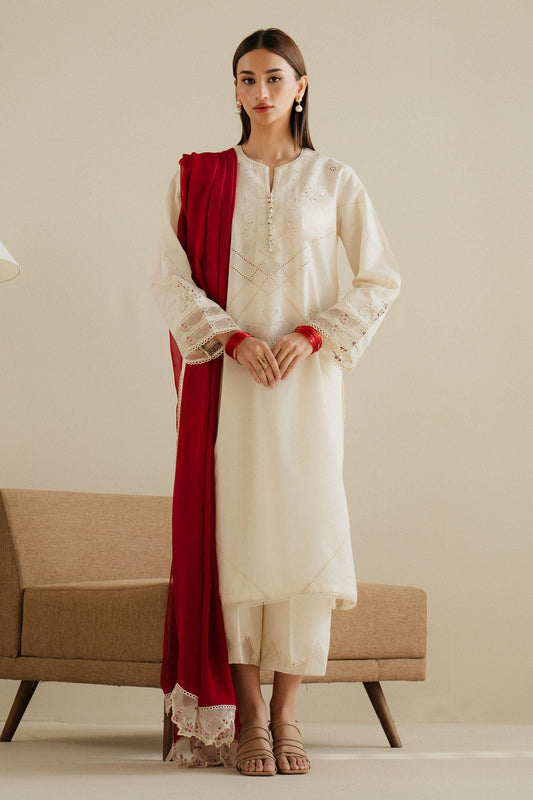 Zara Shahjahan | Eid Pret 25 | CR25P0102 XS Ivory Cambric