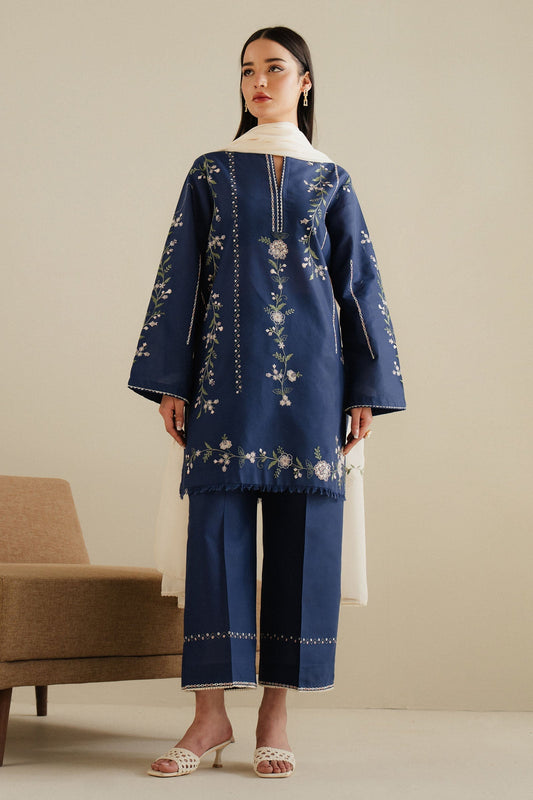 Zara Shahjahan | Eid Pret 25 | CR25P0107 XS Navy Cambric