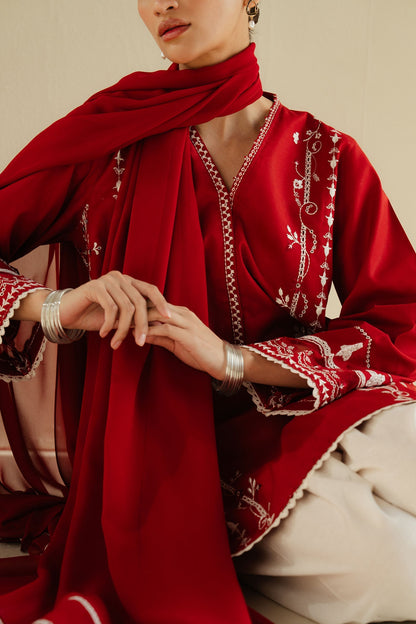 Zara Shahjahan | Eid Pret 25 | CR25P0224 L pale red Dobby