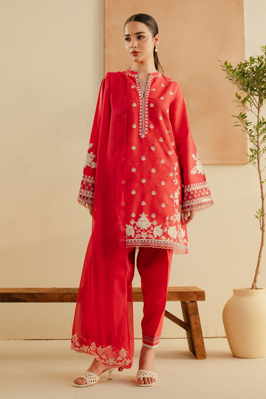 Zara Shahjahan | Eid Pret 25 | CR25P0230 XS Coral Pink Dobby