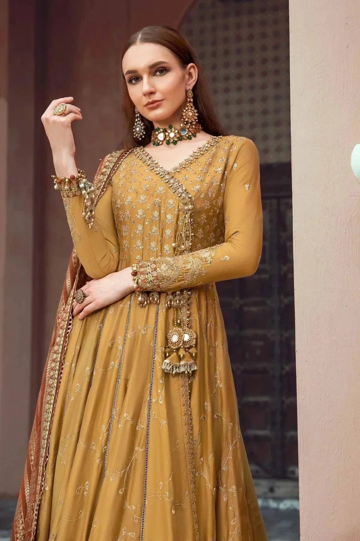 Maria B | Sateen Formals 23 | Mustard CST-702 - Pakistani Designer Dress - by Maria B | Type: Formal - 100% Original at Saira Sultan