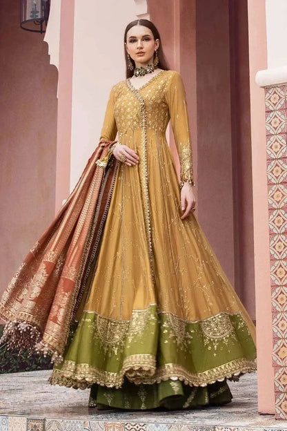 Maria B | Sateen Formals 23 | Mustard CST-702 - Pakistani Designer Dress - by Maria B | Type: Formal - 100% Original at Saira Sultan