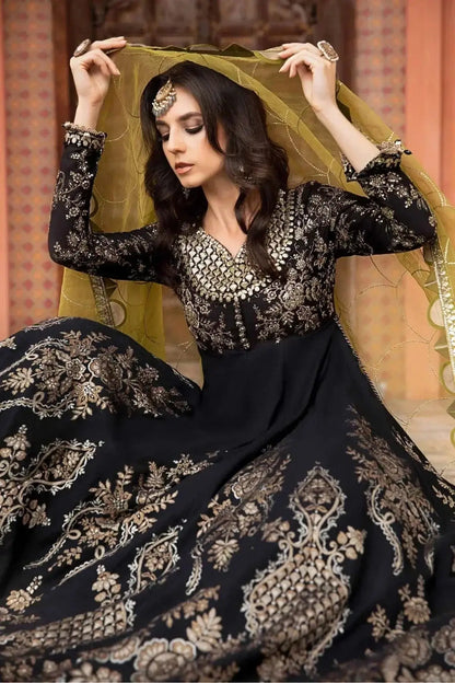 Maria B | Sateen Formals 23 | Black CST-703 - Pakistani Designer Dress - by Maria B | Type: Formal - 100% Original at Saira Sultan