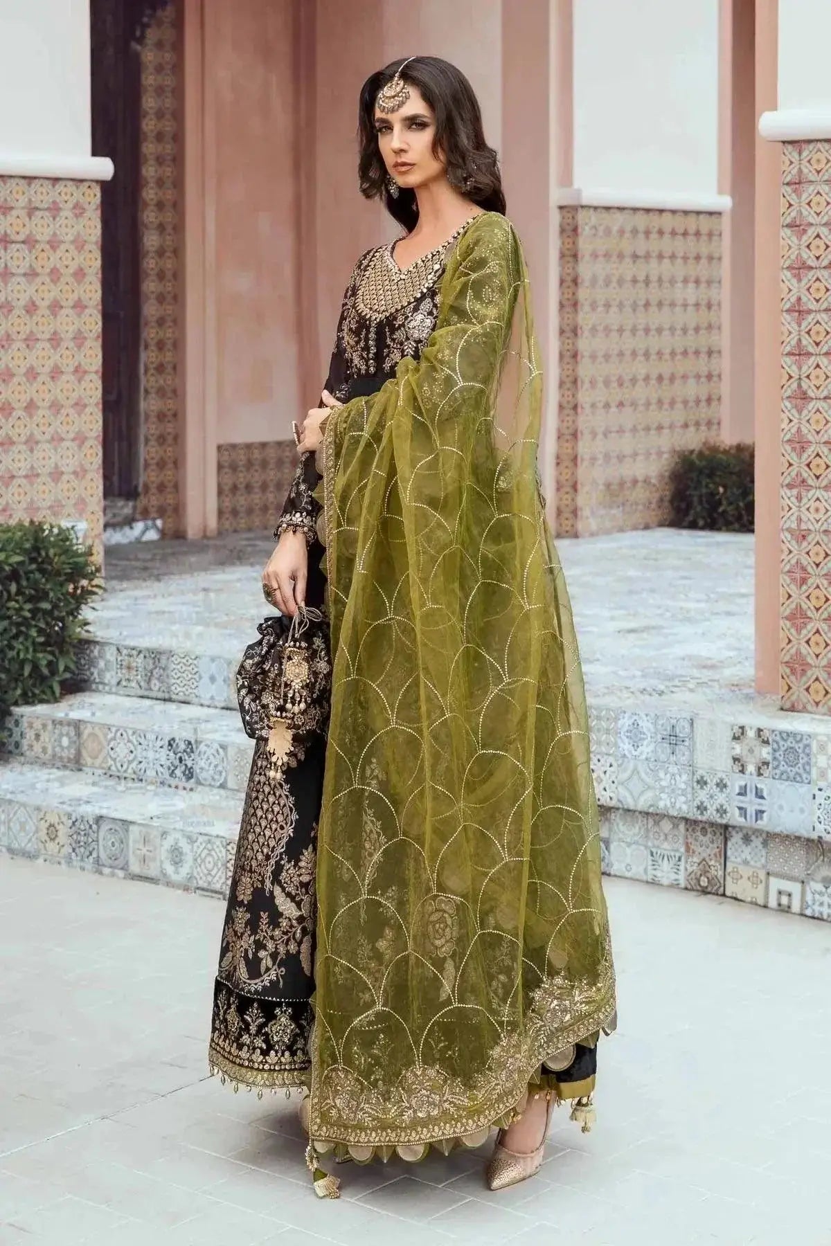 Maria B | Sateen Formals 23 | Black CST-703 - Pakistani Designer Dress - by Maria B | Type: Formal - 100% Original at Saira Sultan
