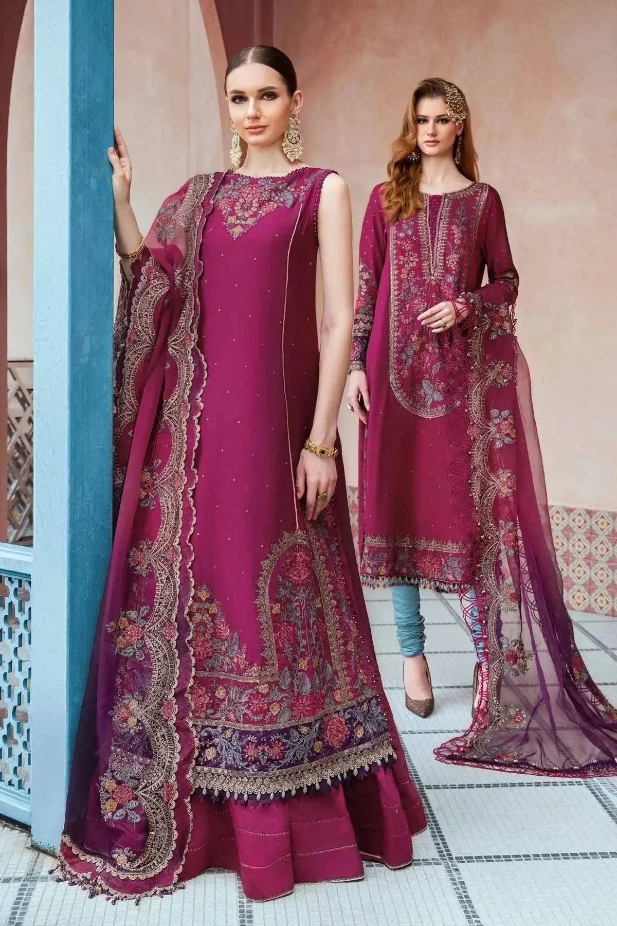 Maria B | Sateen Formals 23 | Magenta CST-704 - Pakistani Designer Dress - by Maria B | Type: Formal - 100% Original at Saira Sultan